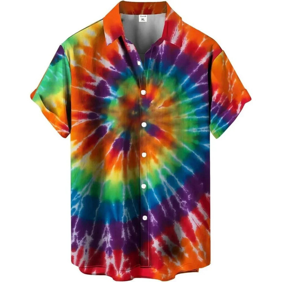 ❤️Men  Rainbow Print Short Sleeve Hawaiian Fit Casual Button Down Beach Shirts - Picture 1 of 7